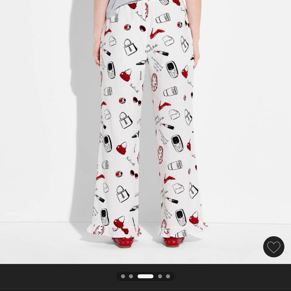 Devil Wears Prada 2 Pants White Printed Lounge Pants with Red & Black Icons - Picture 2 of 2